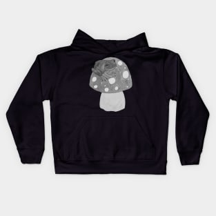 Black and white frog on mushroom Kids Hoodie